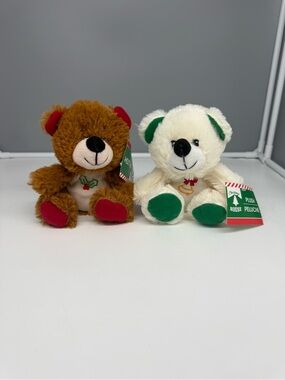 Teddy Bears Lot of 2 Christmas House 6” White & Brown Bears NWT